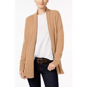 Charter Club Women Luxury Cashmere Ribbed Camel Tan Breezy Open Cardigan Sz XL